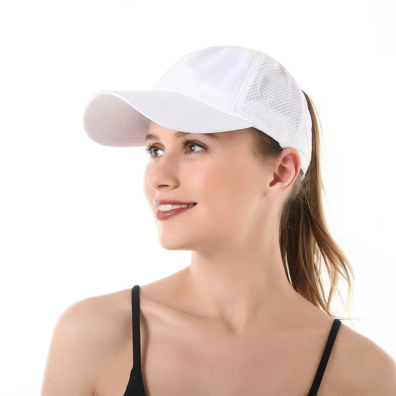 Summer Mesh Baseball Cap – Quick-Drying Sport & Leisure Hat with Cross Ponytail Design for Women & Men