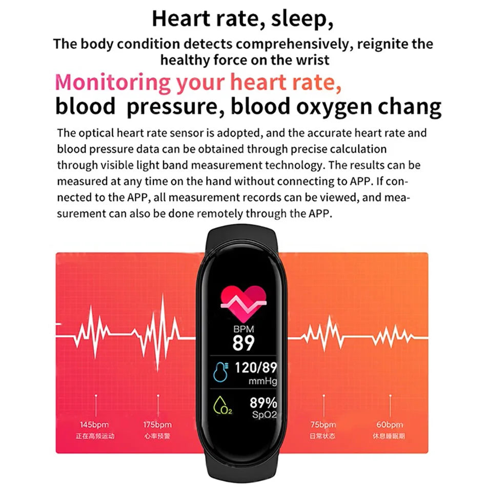 M6 Smartwatch – Fitness Tracker with Heart Rate & Blood Pressure Monitor, Waterproof Sports Band for Men & Women