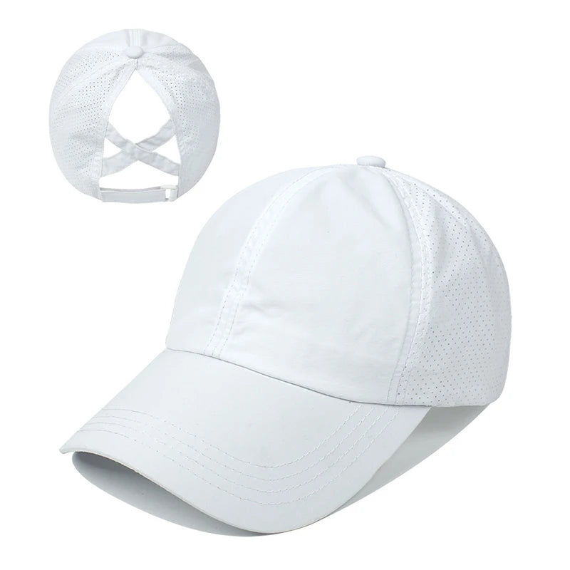 Summer Mesh Baseball Cap – Quick-Drying Sport & Leisure Hat with Cross Ponytail Design for Women & Men