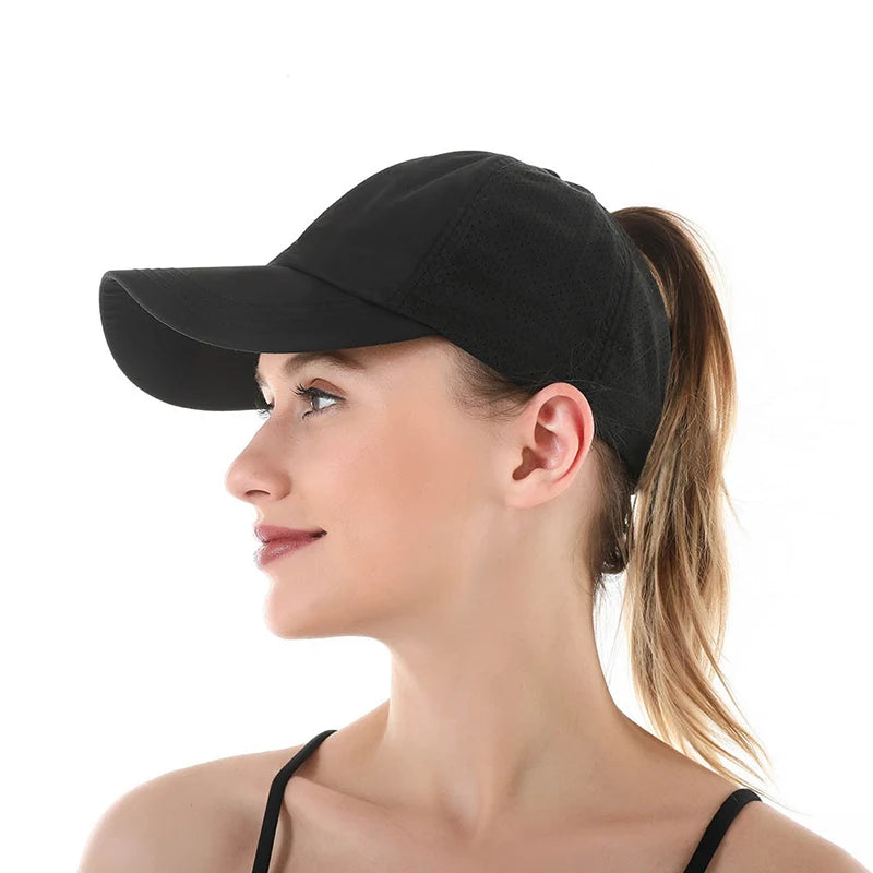 Summer Mesh Baseball Cap – Quick-Drying Sport & Leisure Hat with Cross Ponytail Design for Women & Men