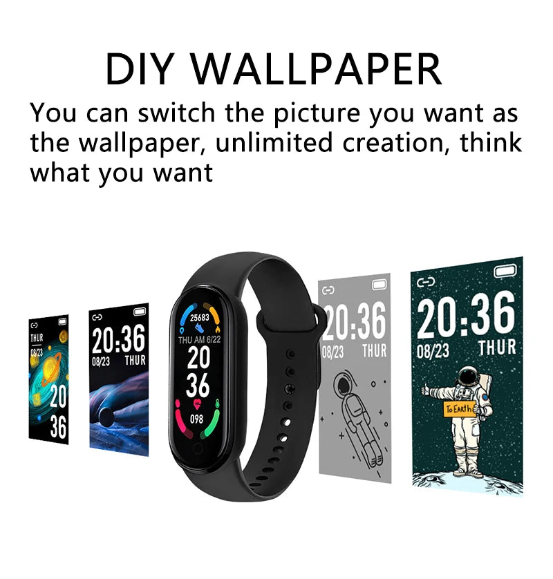 M6 Smartwatch – Fitness Tracker with Heart Rate & Blood Pressure Monitor, Waterproof Sports Band for Men & Women