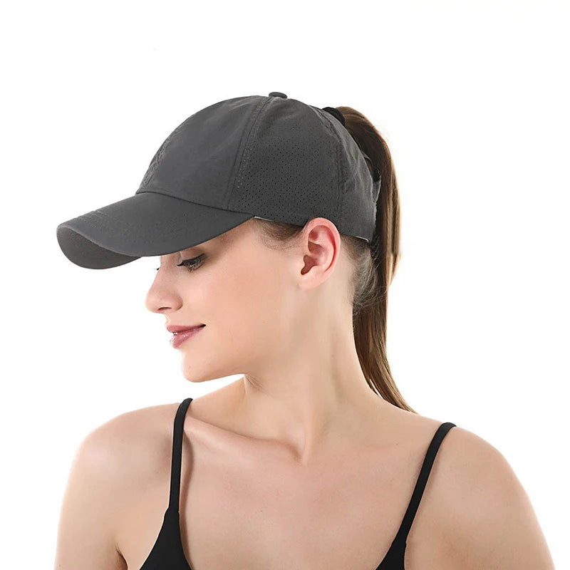 Summer Mesh Baseball Cap – Quick-Drying Sport & Leisure Hat with Cross Ponytail Design for Women & Men