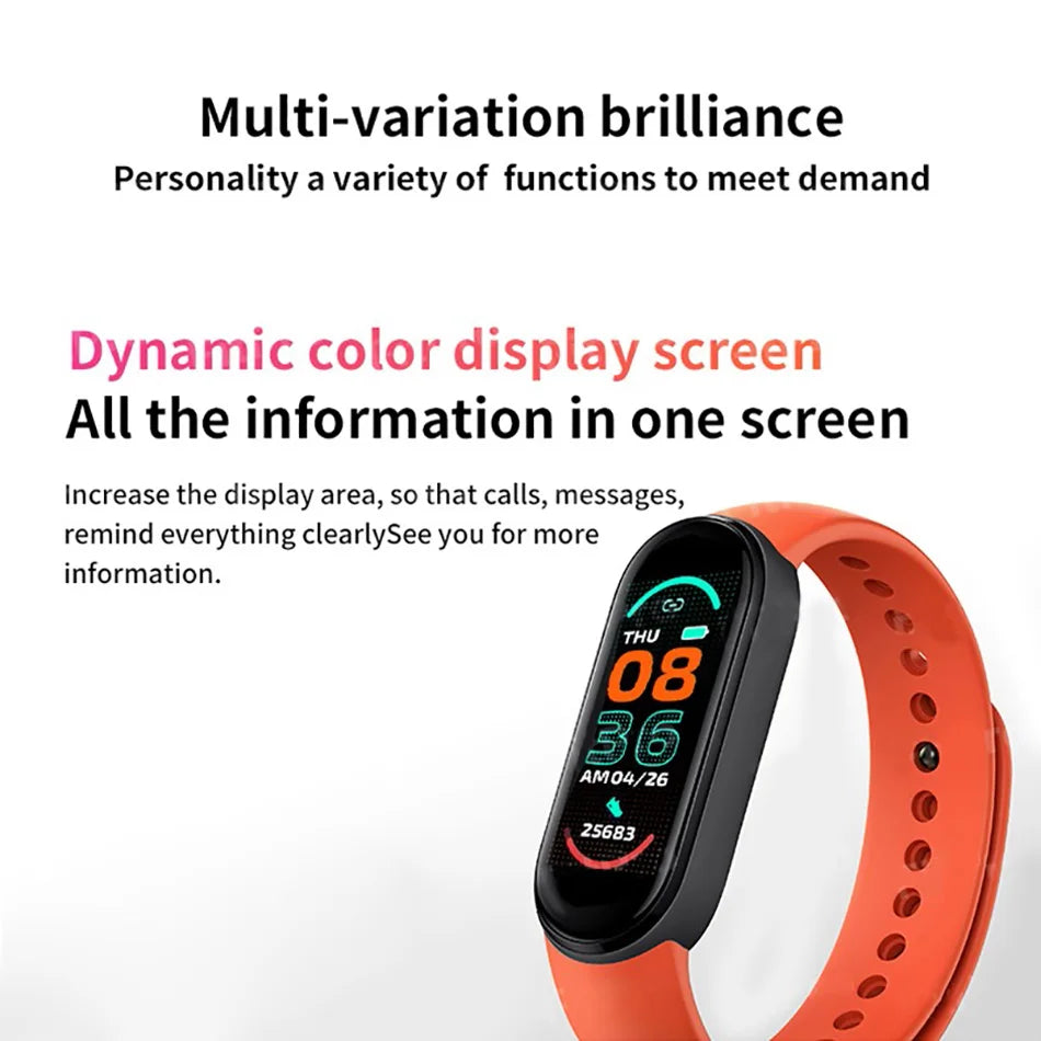 M6 Smartwatch – Fitness Tracker with Heart Rate & Blood Pressure Monitor, Waterproof Sports Band for Men & Women