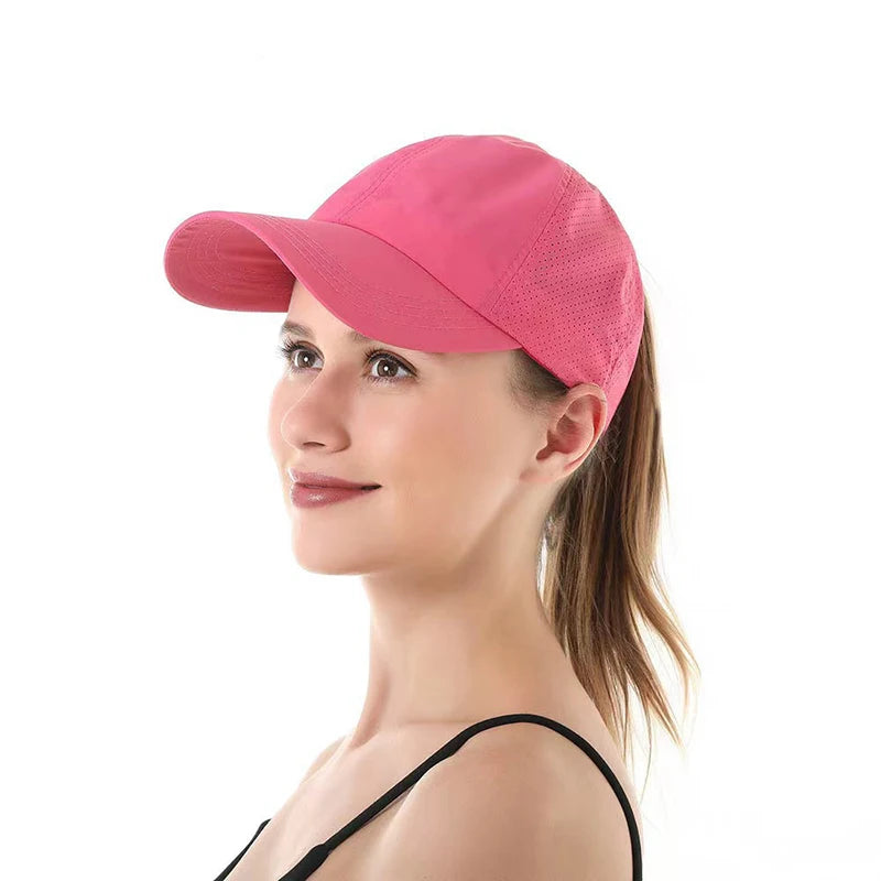 Summer Mesh Baseball Cap – Quick-Drying Sport & Leisure Hat with Cross Ponytail Design for Women & Men