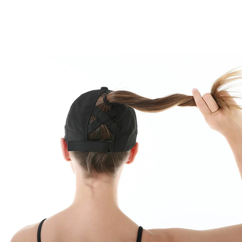 Summer Mesh Baseball Cap – Quick-Drying Sport & Leisure Hat with Cross Ponytail Design for Women & Men