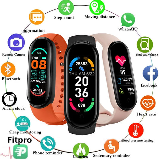 M6 Smartwatch – Fitness Tracker with Heart Rate & Blood Pressure Monitor, Waterproof Sports Band for Men & Women