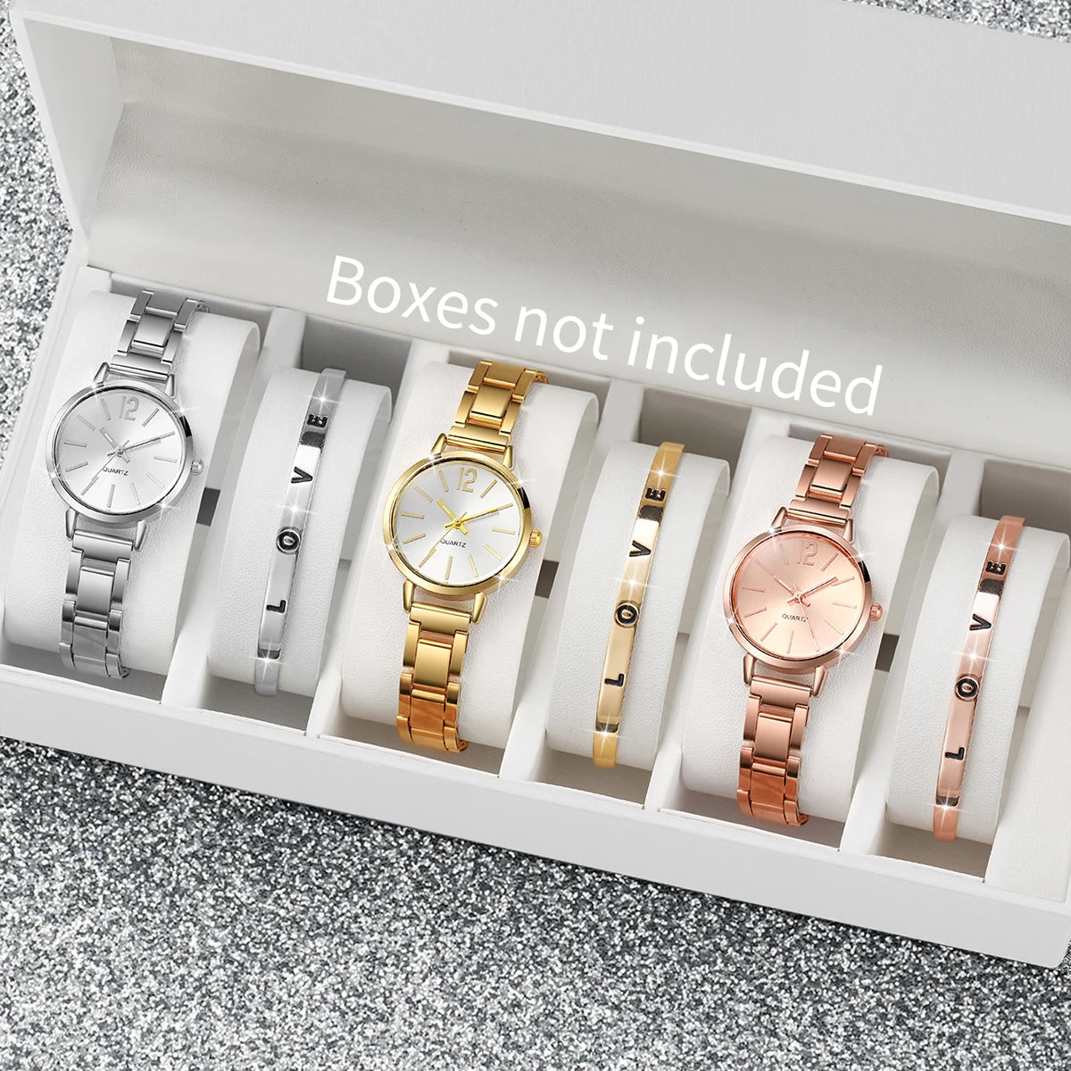 Elegant Women's Fashion Quartz Watch – Simple Steel Strap & Love Bracelet 2PC Set for Casual & Stylish Wear