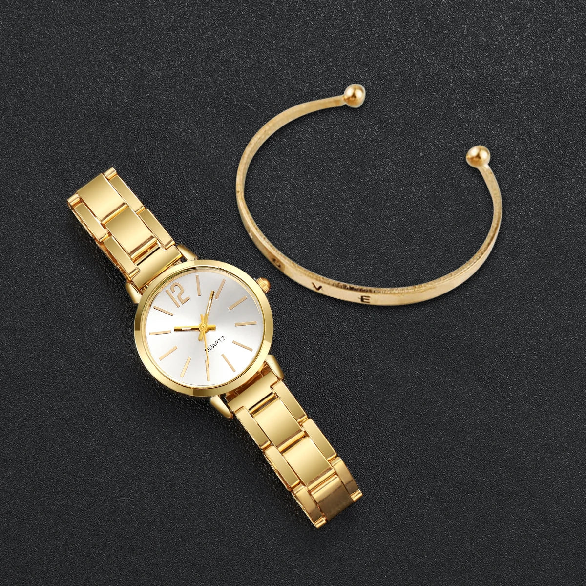 Elegant Women's Fashion Quartz Watch – Simple Steel Strap & Love Bracelet 2PC Set for Casual & Stylish Wear