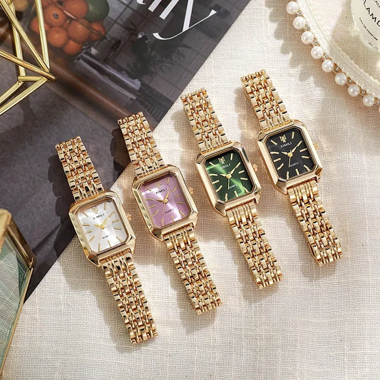 2025 Trendy Women's Luxury Quartz Watch – Stainless Steel Strap, Simple Square Design, Fashionable Gift for Students & Women